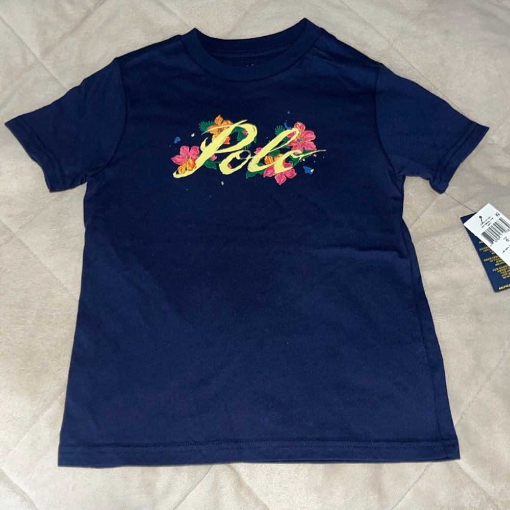 Polo Ralph Lauren Kids Blue Tropical Flower Logo T-Shirt